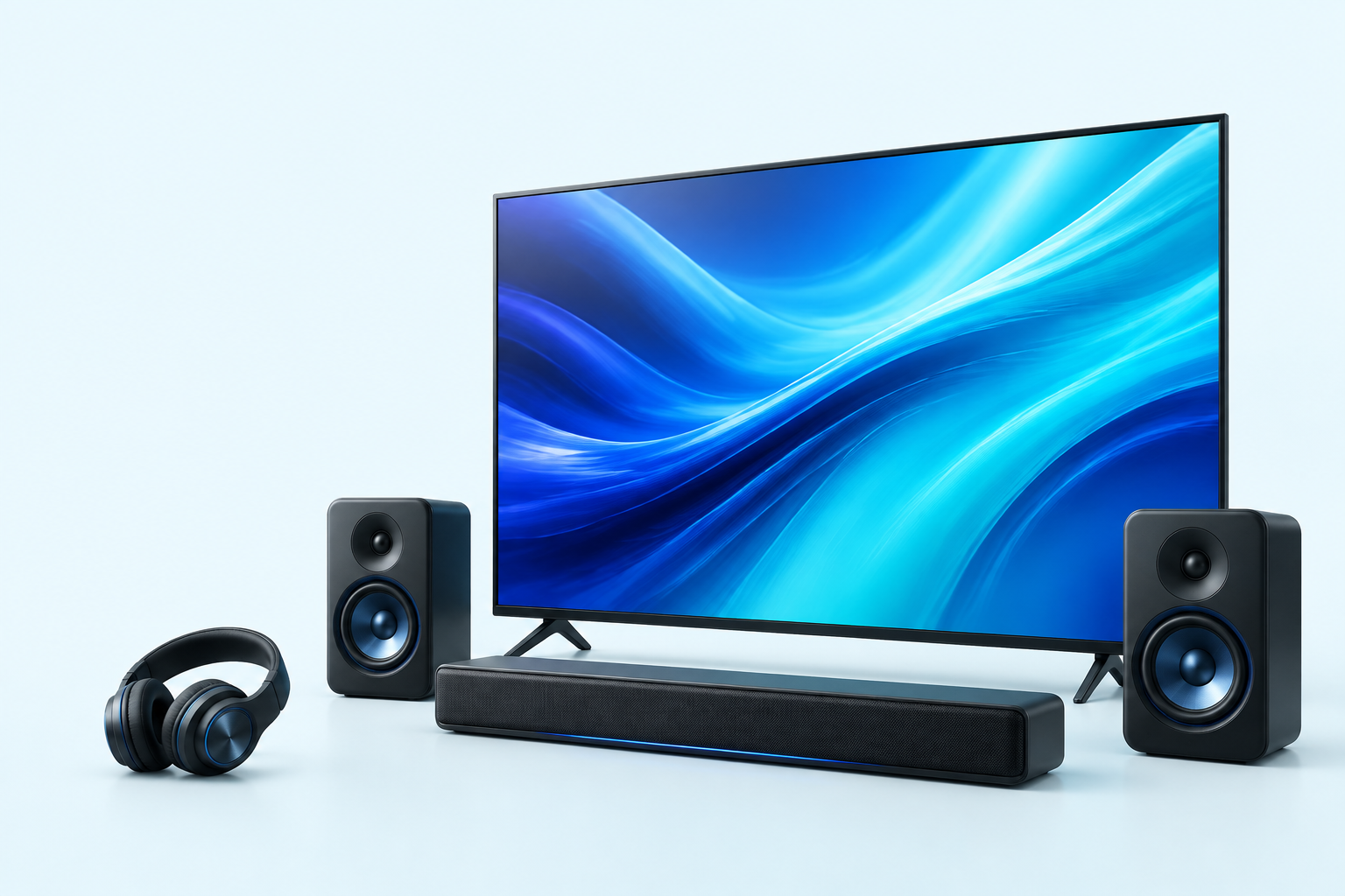 Televisor, soundbar y parlantes
